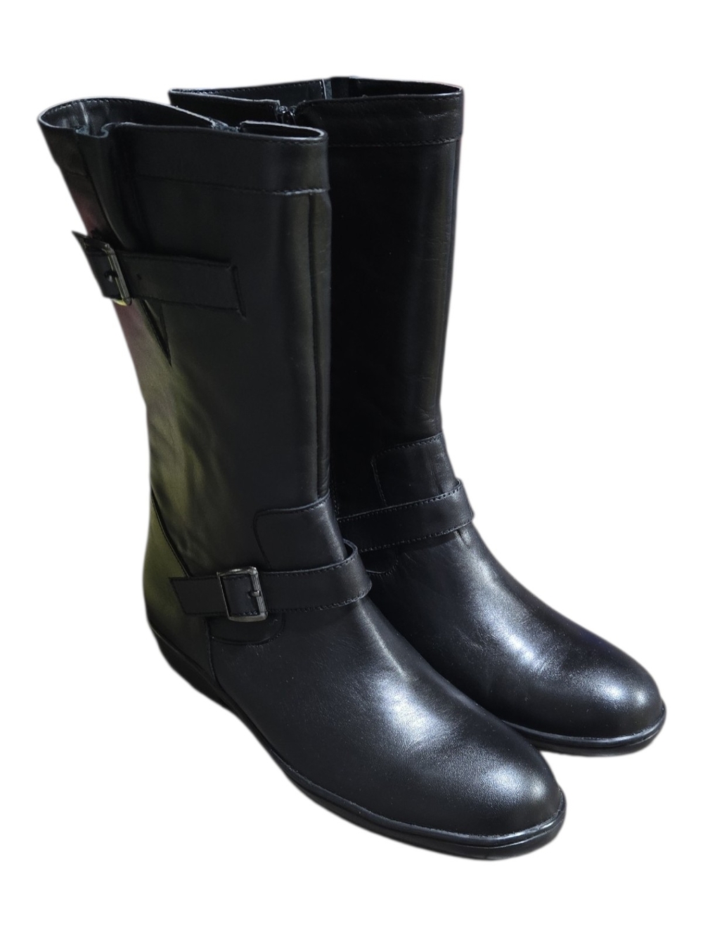 David Tate Dorthy Boots Women Black Leather Shoes sz 9 zipper Mid calf comfort